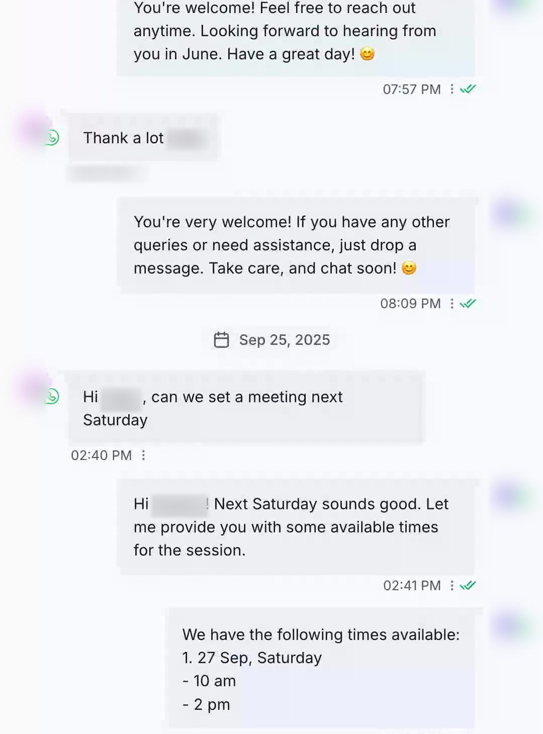 Conversation where a lead who asked to be contacted in June comes back in September